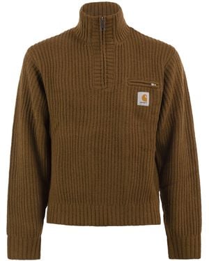 Carhartt Rib-Knit Half-Zip High Neck Jumper - Brown
