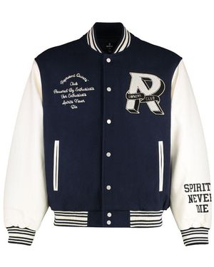 Represent Wool And Faux Leather Bomber Jacket - Blue