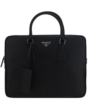 Prada Saffiano Leather Briefcase - Black