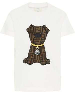 Fendi T-Shirt With "Dog" Logo - White