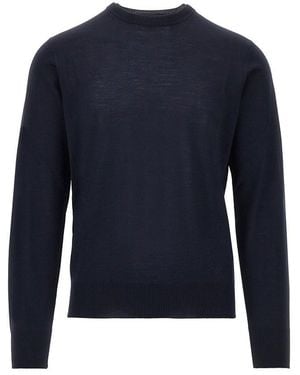 Emporio Armani Virgin Wool Jumper With Eagle Embroidery - Blue