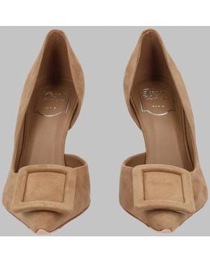 Roger Vivier Suede Pointed-Toe Buckle Court Shoes - Natural