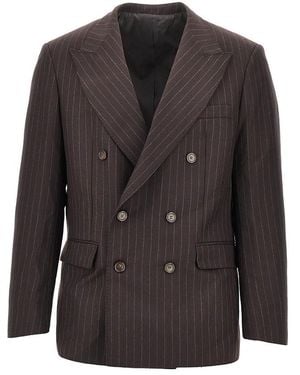 MARSĒM Pinstriped Wool-Blend Double-Breasted Jacket - Black