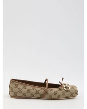 Gucci Fabric Ballet Flats With Logo - Natural