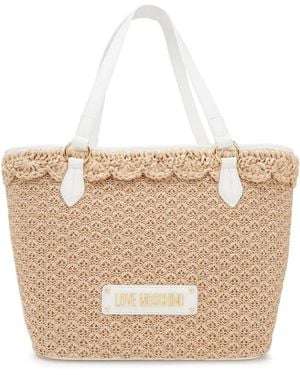 Moschino Logo Tag Rafia Tote Bag - White