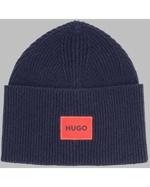 HUGO Cappello Beanie Con Logo - Blue