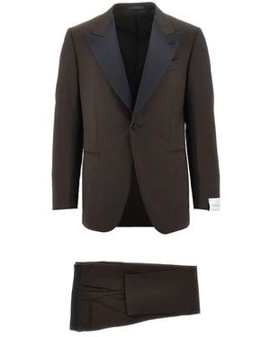 Caruso Wool Suit With Satin Details - Black