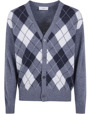 DUNST V-Neck Argyle Cardigan - Blue