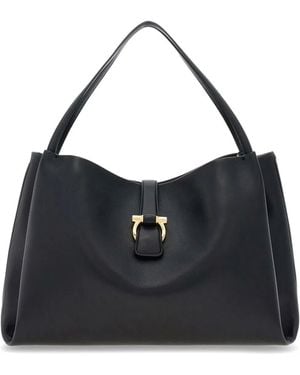 Ferragamo Gancini Leather Tote Bag - Black