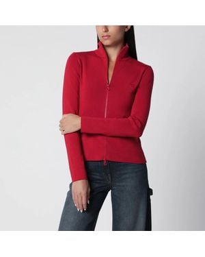 Courreges Courrèges High-Neck Iced Merino Wool Cardigan - Red
