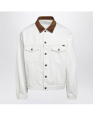 Prada Old Denim Jacket With Leather Details - White