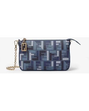 Fendi Pouch Baguette Ff Jacquard Fabric Shoulder Bag - Blue
