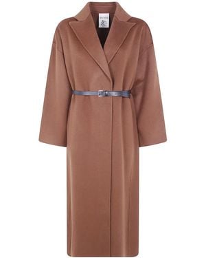 Semicouture Double Wool Long Coat - Brown