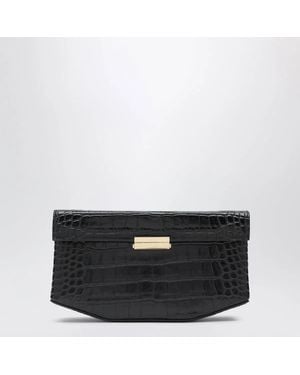 TOTEME Clip Crocembossed Leather Shoulder Bag - Black