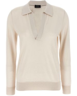 Brioni Cashmere And Silk Polo Shirt - Natural