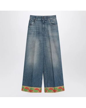 Valentino Washed Jeans With Jacquard Bottoms - Blue