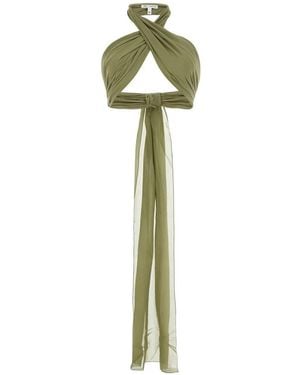 Ami Paris Sage Silk Crop-Top - Green