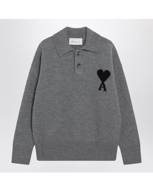 Ami Paris Ami De Coeur Polo Sweater - Gray