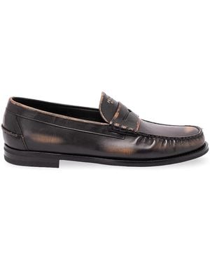 Prada Antiqued Leather Loafers - Grey