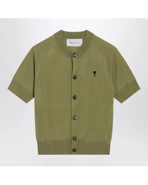 Ami Paris Matcha Ami De Coeur Wool Cardigan - Green