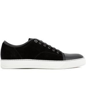 Lanvin Men Suede Leather Captoe Low Top Sneakers - Black