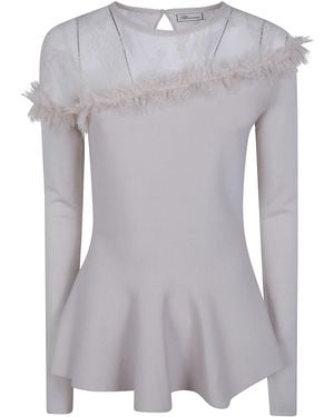 Blumarine Wool Jumper With Lace - Purple