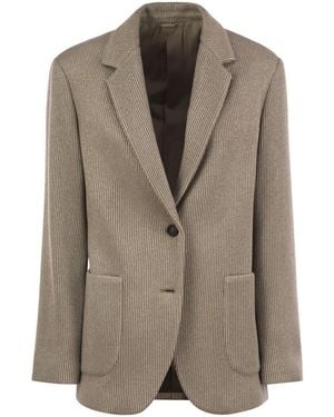 Brunello Cucinelli Sparkling English Rib Cotton And Viscose Knitted Jacket With Monili - Brown