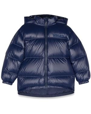 Versace Down Jacket With Logo - Blue