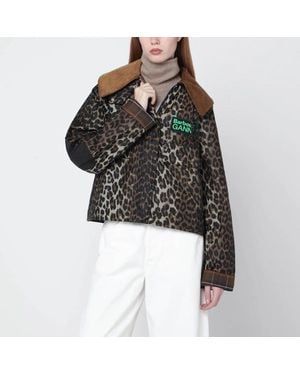 Barbour Leather Leopard Print Corduroy Collar Jacket - Black