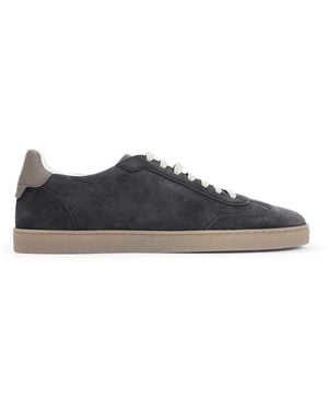 Brunello Cucinelli Pepper Bison Suede Trainers - Blue