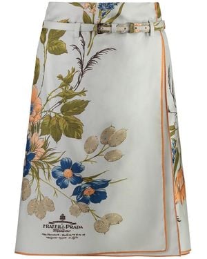 Prada Printed Silk Skirt - Green
