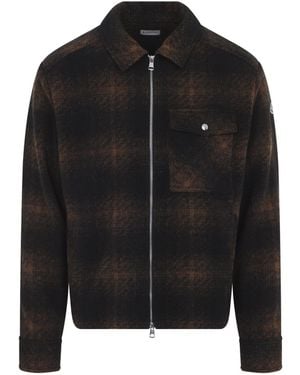 Moncler Check Zip Up Shirt - Black