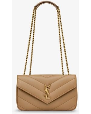 Saint Laurent Loulou Small Leather Shoulder Bag - Natural