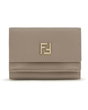 Fendi Ff Mini Trifold Leather Wallet Taupe - Grey