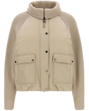 Brunello Cucinelli Knit Insert Down Jacket - Natural