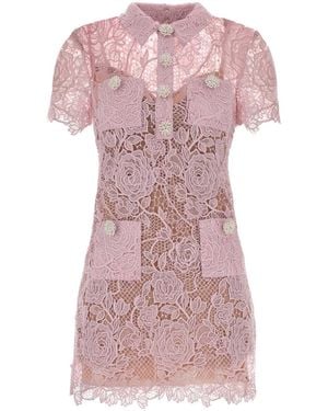 Self-Portrait Lace Button-Down Mini Dress - Pink