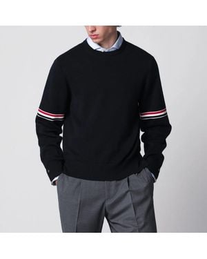 Thom Browne Cotton Sweater With Tricolor Details - Black