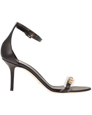 Elisabetta Franchi High-Heel Sandals With Transparent Strap And Logo Detail - Black
