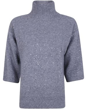 Seventy Mock Neck Sweater With Pailletes - Blue