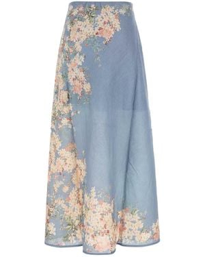 Zimmermann Cascadian Printed Long Skirt - Blue