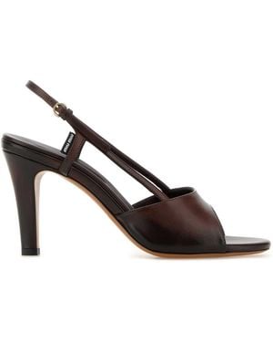 Miu Miu Chocolate Leather Sandals - Brown