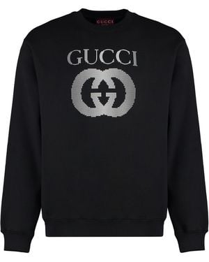 スウェット・トレーナー GUCCI BLACK COTTON SWEATSHIRT WITH LOGO PRINTS Gucci Cotton Sweatshirt With Logo Prints in Black for Men | Lyst