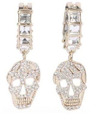 McQueen Pale Strass Pavè Skull Earrings - White
