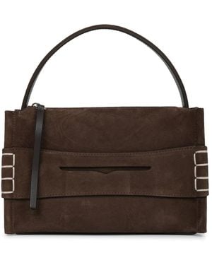 JW Anderson Small Loafer Suede Top Handle Bag - Brown