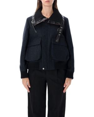 Sacai Double Face Herringbone Puffer Blouson - Blue