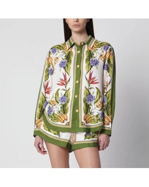 FARM Rio Sand Tropical Scarf Linen-Blend Shirt - Green