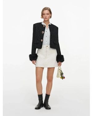 Self-Portrait Metallic Boucle Fur Cuff Jacket - Natural