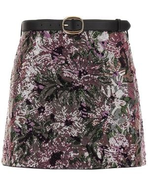 Self-Portrait Self Portrait 'Floral Sequin Mini' Skirt - Pink