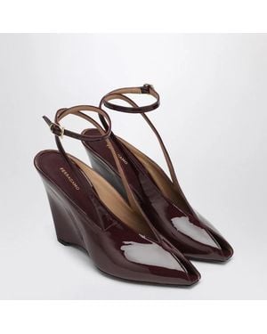 Ferragamo Peep Toe Wedge Sandals - Brown