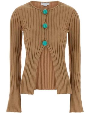 Stella McCartney Cotton Ribbed Cardigan - Natural